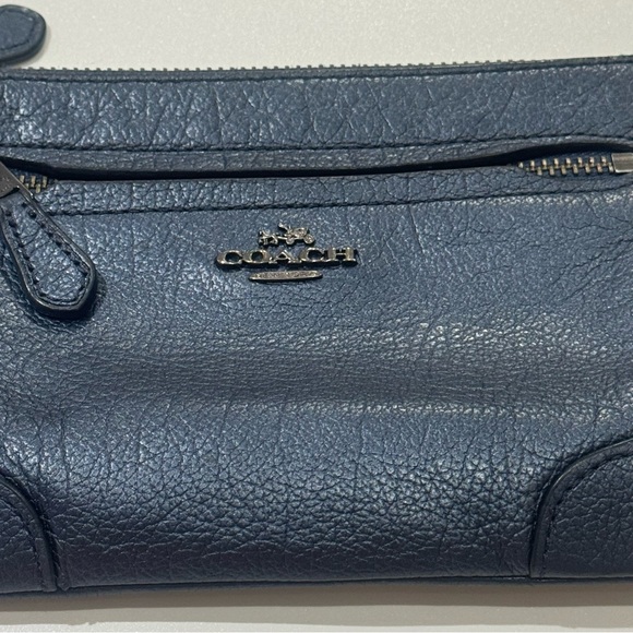 Coach Mickie Blue Metallic Leather Purse Wristlet EUC - Picture 2 of 11